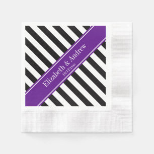 Zwart wit Stripe Paarse Ribbon Naam Monogram Servetten