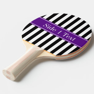 Zwart wit Stripe Paarse Ribbon Naam Monogram Tafeltennisbatje