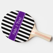 Zwart wit Stripe Paarse Ribbon Naam Monogram Tafeltennisbatje (Zijkant)