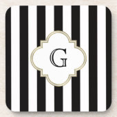 Zwart-wit Stripe Patroon met wit monogram Onderzetter (Voorkant)