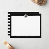 Zwart-wit Stripe Patroon & modern Roos Notitiekaartje (Voorkant / Achterkant in situ)