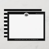 Zwart-wit Stripe Patroon & modern Roos Notitiekaartje (Voorkant / Achterkant)