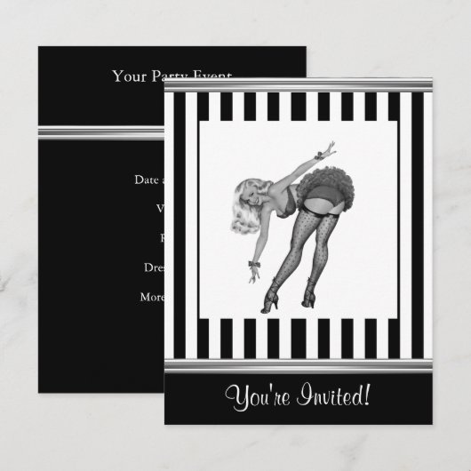 Zwart-wit Stripe pop-upmeisje 19 Kaart (Voorkant / Achterkant)