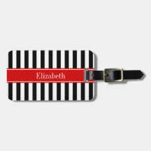 Zwart wit Stripe Red Ribbon Naam Monogram