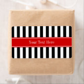 Zwart wit Stripe Red Ribbon Naam Monogram Etiket (Insitu)