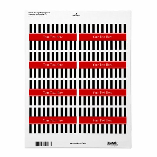 Zwart wit Stripe Red Ribbon Naam Monogram Etiket (Full Sheet)