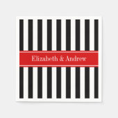Zwart wit Stripe Red Ribbon Naam Monogram Servet (Voorkant)