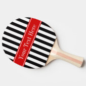 Zwart wit Stripe Red Ribbon Naam Monogram Tafeltennisbatje (Zijkant)