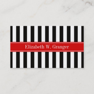 Zwart wit Stripe Red Ribbon Naam Monogram Visitekaartje