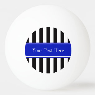 Zwart wit Stripe Royal Blue Ribbon Name Monogram Pingpongbal