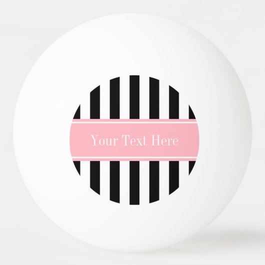 Zwart wit Stripe Roze Naam Monogram Pingpongbal (Voorkant)