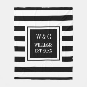 Zwart wit Stripe stijlvol monogram Fleece Deken
