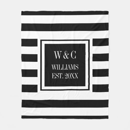 Zwart wit Stripe stijlvol monogram Fleece Deken (Voorkant)