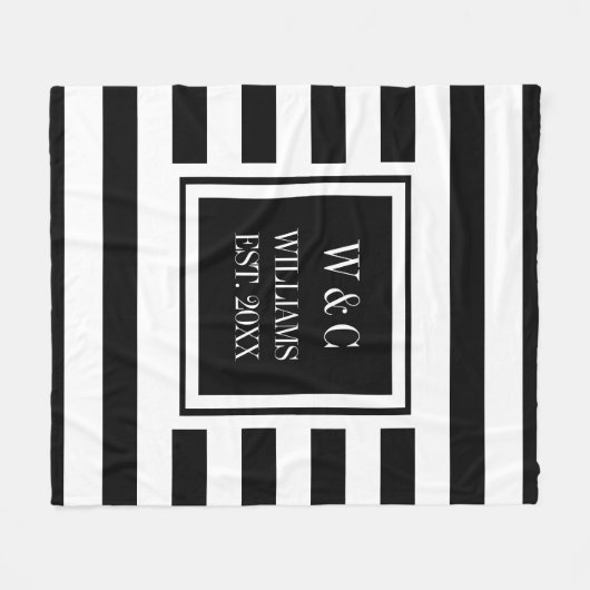 Zwart wit Stripe stijlvol monogram Fleece Deken (Voorkant (Horizontaal))