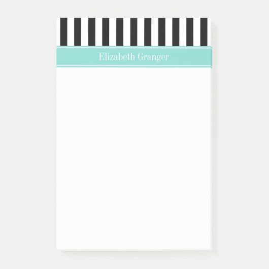 Zwart wit Stripe Turquoise Ribbon Naam Monogram Post-it® Notes (Voorkant)