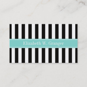 Zwart wit Stripe Turquoise Ribbon Naam Monogram Visitekaartje