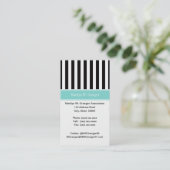 Zwart wit Stripe Turquoise Ribbon Naam Monogram Visitekaartje (Staand voorkant)