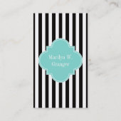 Zwart wit Stripe Turquoise Ribbon Naam Monogram Visitekaartje (Achterkant)