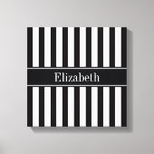 Zwart wit Stripe Zwarte Naam Monogram Canvas Afdruk (Voorkant)
