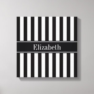 Zwart wit Stripe Zwarte Naam Monogram Canvas Afdruk