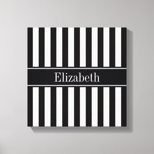 Zwart wit Stripe Zwarte Naam Monogram Canvas Afdruk (Voorkant)