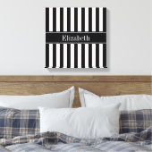 Zwart wit Stripe Zwarte Naam Monogram Canvas Afdruk (Insitu (Slaapkamer))