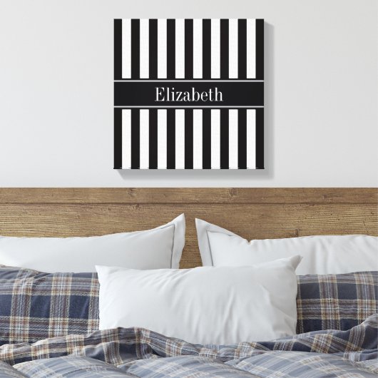Zwart wit Stripe Zwarte Naam Monogram Canvas Afdruk (Insitu (Slaapkamer))