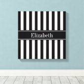 Zwart wit Stripe Zwarte Naam Monogram Canvas Afdruk (Insitu (Houten vloer))
