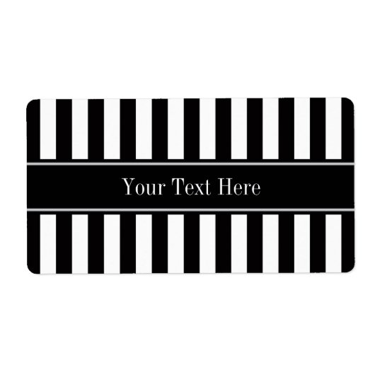 Zwart wit Stripe Zwarte Naam Monogram Etiket (Voorkant)