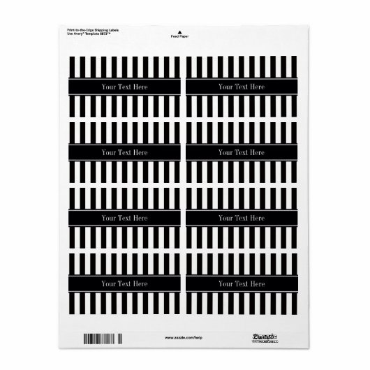 Zwart wit Stripe Zwarte Naam Monogram Etiket (Full Sheet)