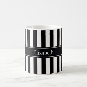 Zwart wit Stripe Zwarte Naam Monogram Koffiemok