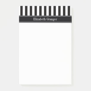 Zwart wit Stripe Zwarte Naam Monogram Post-it® Notes