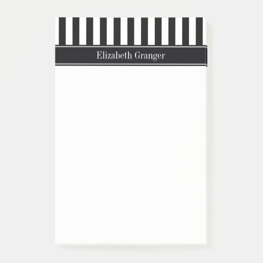Zwart wit Stripe Zwarte Naam Monogram Post-it® Notes (Voorkant)