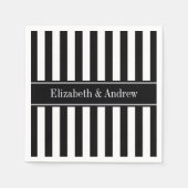 Zwart wit Stripe Zwarte Naam Monogram Servetten (Voorkant)