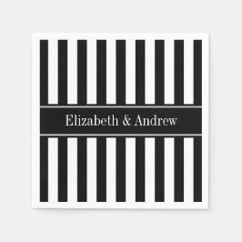 Zwart wit Stripe Zwarte Naam Monogram Servetten