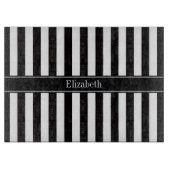 Zwart wit Stripe Zwarte Naam Monogram Snijplank (Voorkant)