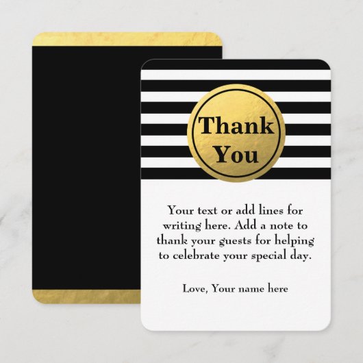 Zwart-wit Striped Gold Foil Hartelijk dank! Kaart (Voorkant / Achterkant)