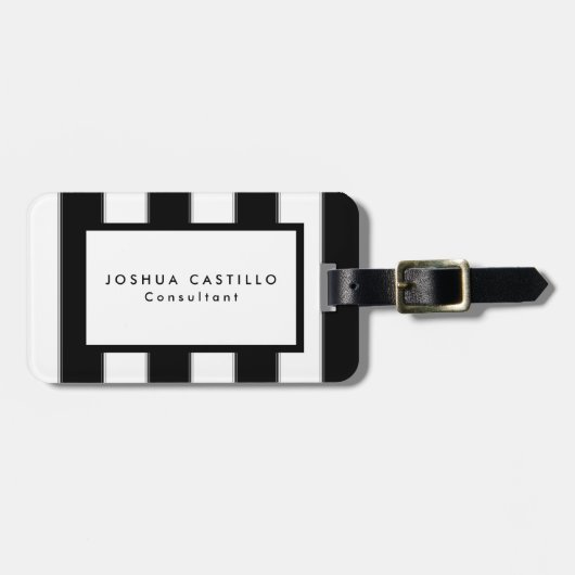 Zwart wit Striped Professional Bagagelabel (Voorkant horizontaal)