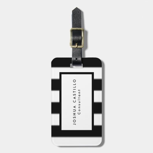 Zwart wit Striped Professional Bagagelabel (Voorkant verticaal)