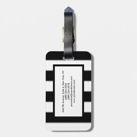 Zwart wit Striped Professional Bagagelabel (Achterkant verticaal)