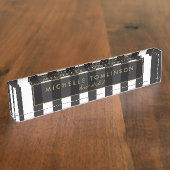 Zwart-wit Stripes Desk Naamplaat Naambordje (Zijkant)