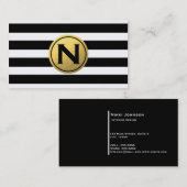 Zwart wit Stripes Gold Foliecirkel Visitekaartje (Voorkant / Achterkant)