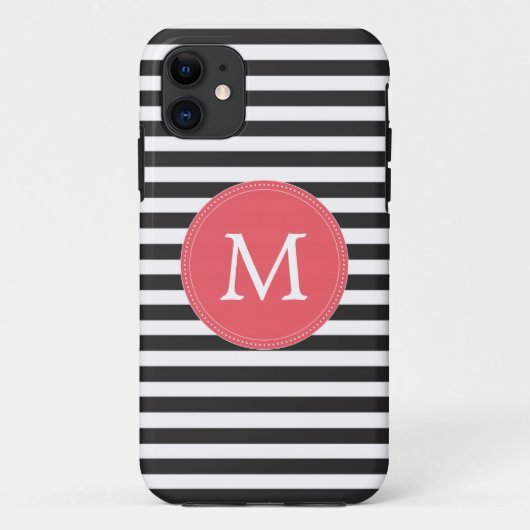 Zwart-wit Stripes Monogram Iphone 5/5S Hoesje (Achterkant)