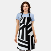 Zwart-wit Stripes Patroon Keuken Schort (Gedragen)