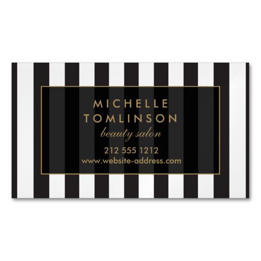 Zwart-wit Stripes Salon III Magnetisch Magnetisch Visitekaartje (Voorkant)
