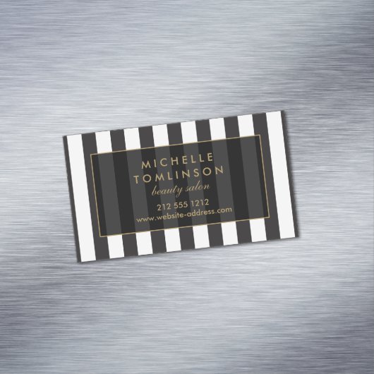 Zwart-wit Stripes Salon III Magnetisch Magnetisch Visitekaartje (Voorbeeld)