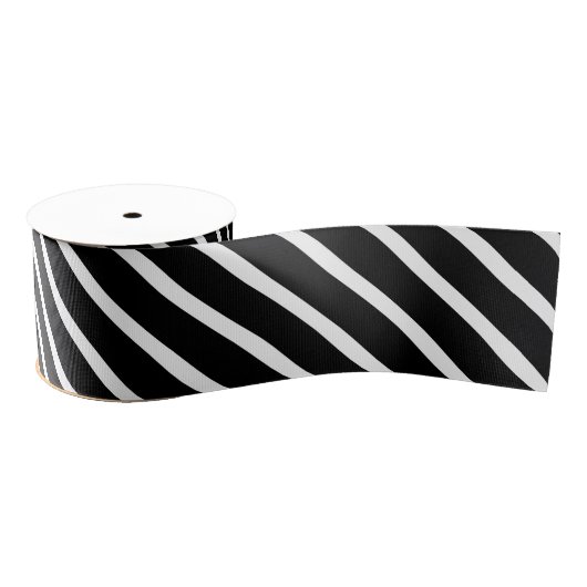 Zwart wit Stripes schuin patroon Grosgrain Lint (Spoel)
