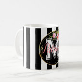 zwart-wit Stripte roze Florence-monogram Koffiemok (Voorkant links)