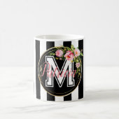 zwart-wit Stripte roze Florence-monogram Koffiemok (Center)