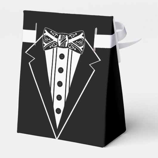 Zwart-wit Stropdas met buis Bedankdoosjes (Achterkant)